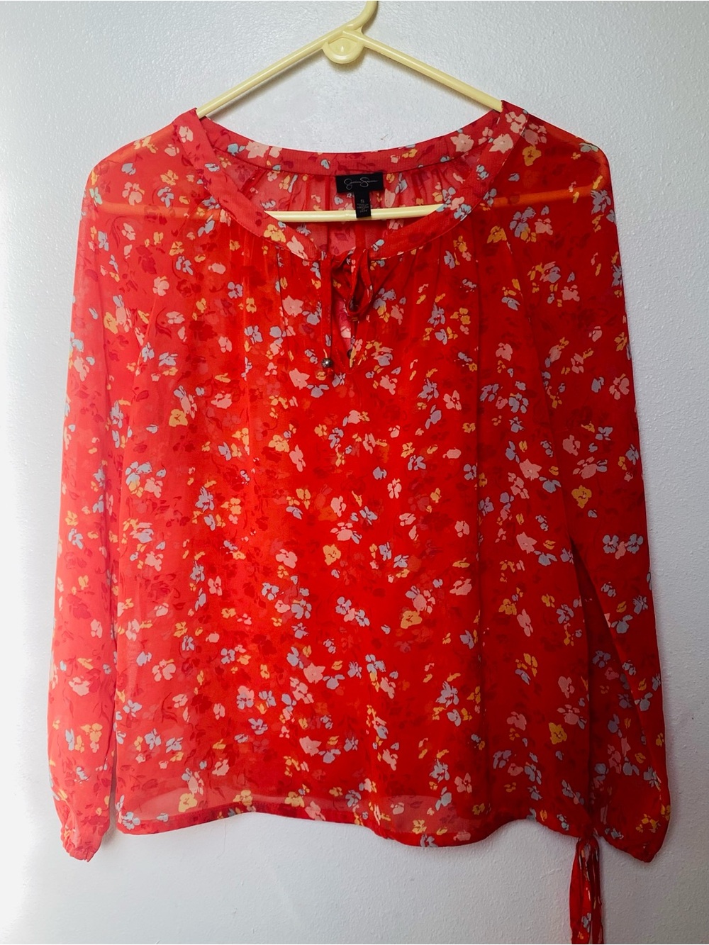 Jessica Simpson Orange Floral Long-Sleeve Peasant Blouse Size Small